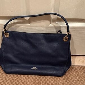Coach Navy Pebbled Leather Shoulder Bag with Gold Rings